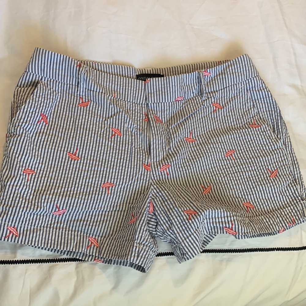 Seersucker Shorts with Pink Umbrella Print